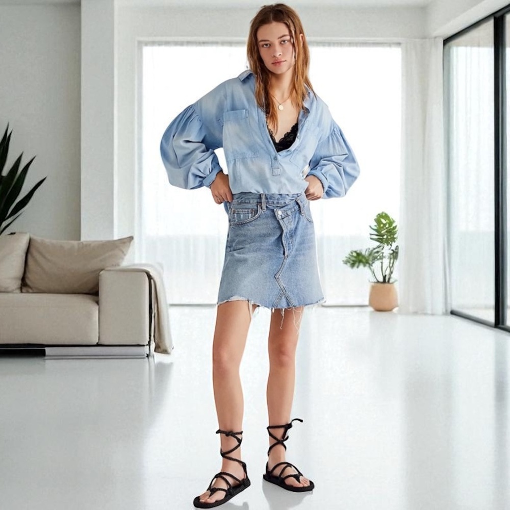AGOLDE CRISS CROSS DENIM SKIRT